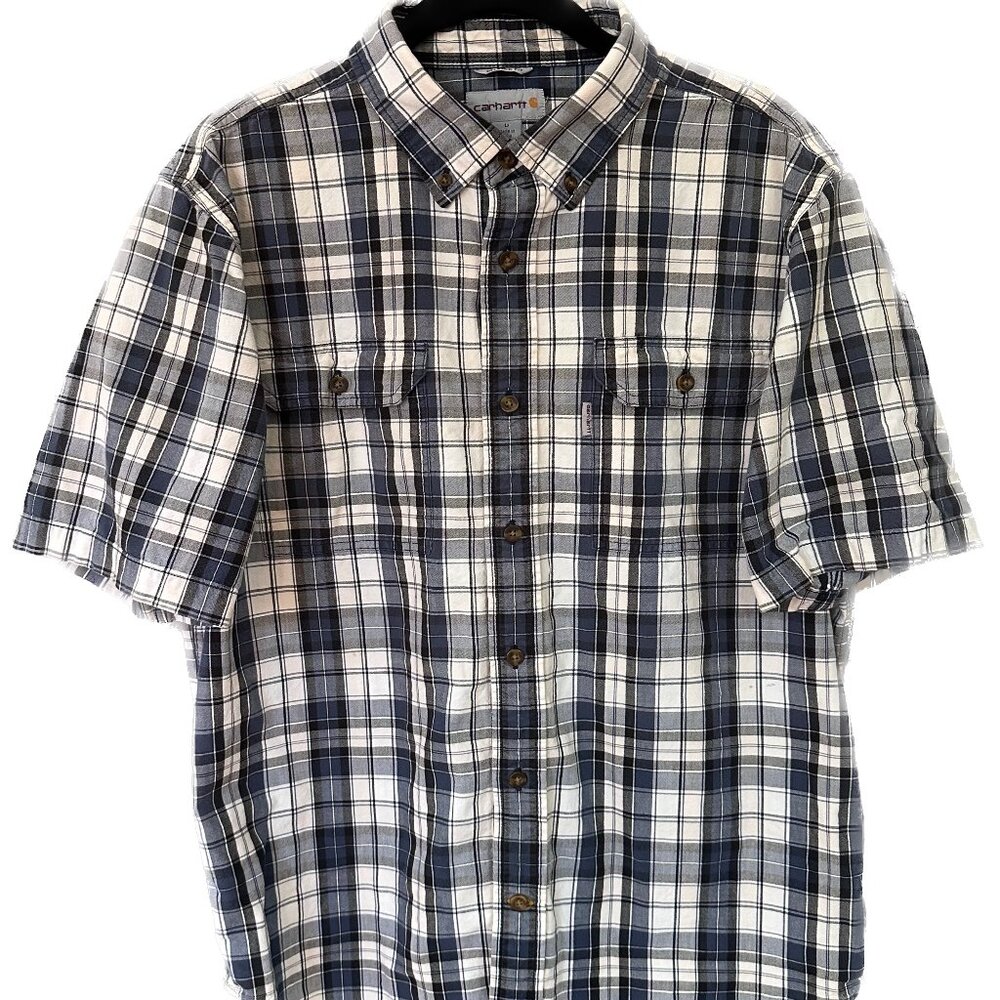 Carhartt Men's Blue Plaid Short Sleeve Button Up Shirt